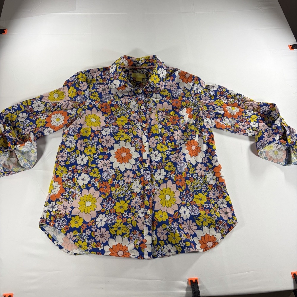 Maeve Anthropologie Women's M Retro Floral Button Down Shirt Blue Boho